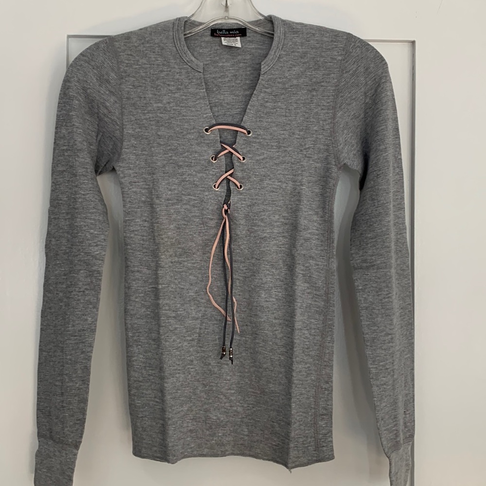 Bella Mia lace front thermal tee shirt. New, no tags.